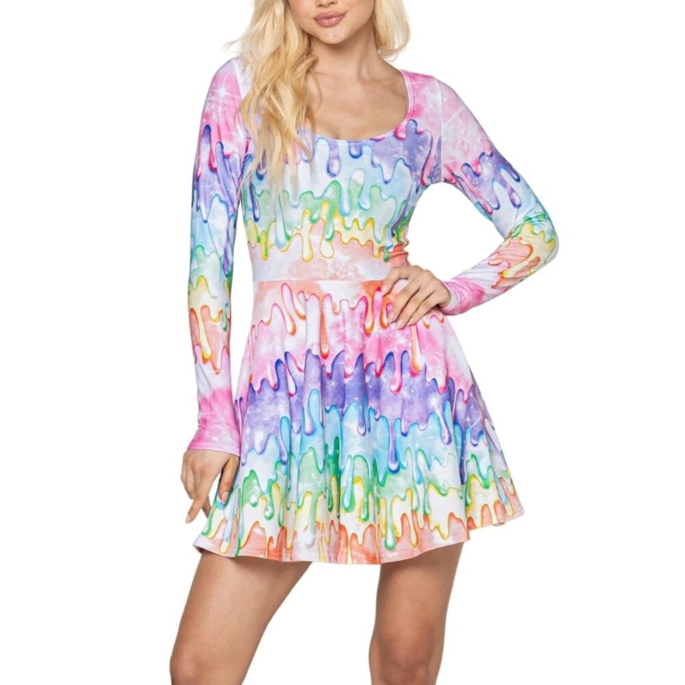 BlackMilk Rainbow Dress Long Sleeve Skater Dress